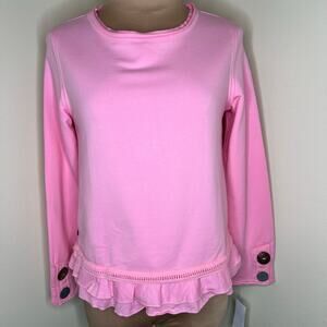Neon Buddha Cape Side Top XS Petite Womens Sweatshirt Ruffle Pink Button Accent
